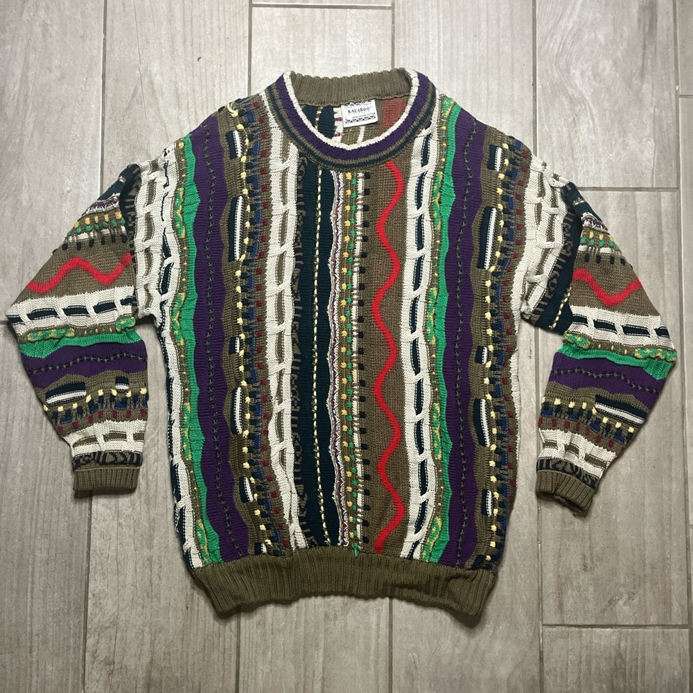 Kalaroo Vibrant Purple and Green Crewneck Sweater with Textured Knit